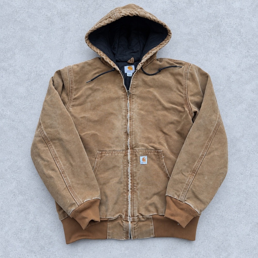 Carhartt WJ130 Sandstone Active Jacket Brown Small Cotton Hooded Coat Vintage